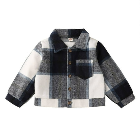 

QYZEU Boys Winter Coats With Thumb Holes Linking Kids Coat Toddler Boys Girls Shirt Coat Jacket Plaid Long Sleeve Kids Turn Collar Button Tops Outwear
