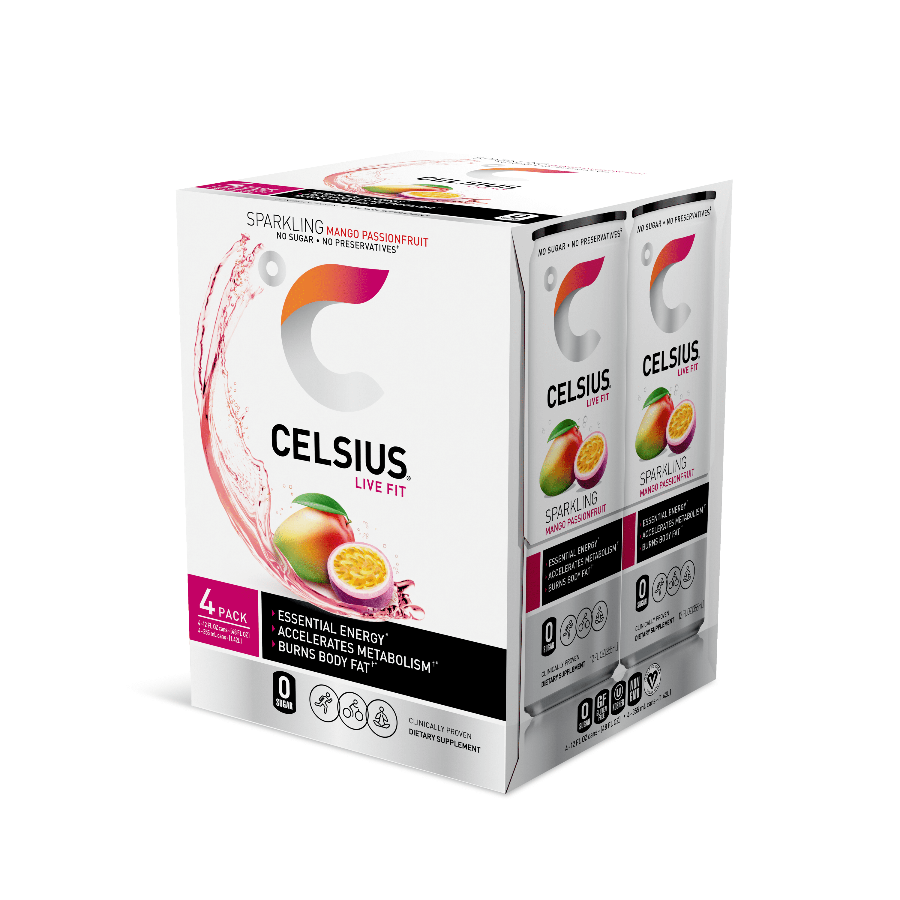CELSIUS Sparkling Mango Passionfruit, Functional Essential Energy Drink