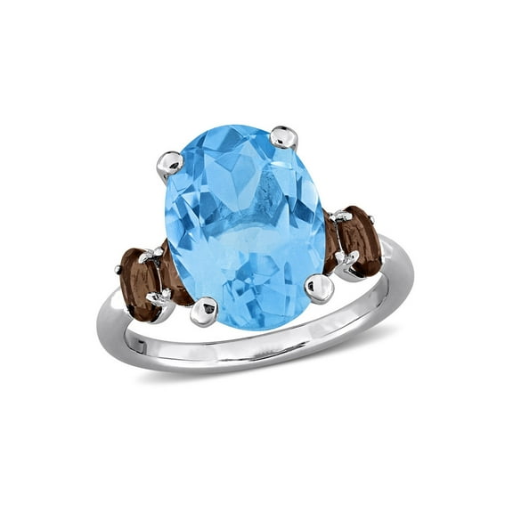 8.33 Carat (Ctw) Sky Blue Topaz and Smokey Quartz Ring in Sterling Silver for Women