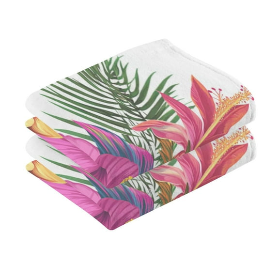 2 Pcs Absorbent Face Towel Bath Hand Towels Soft Breathable Cotton Towel Set for Bathroom Kitchen Hotel Spa Decor Tropical Flowers