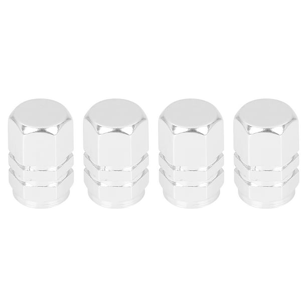 Neumático Vástago Válvula Tapas Coche Anti-polvo Hexagonal Forma Aluminio Aleación Tono plateado