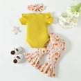 thumbnail image 5 of Winter Saving! Yievot Toddler Girl's 3 Piece Floral Print Short Sleeve Bodysuit and Flare Leg Ruffle Pants Set with Headband 0-18 Months 2024 Summer Baby Outfits on Clearance, 5 of 6