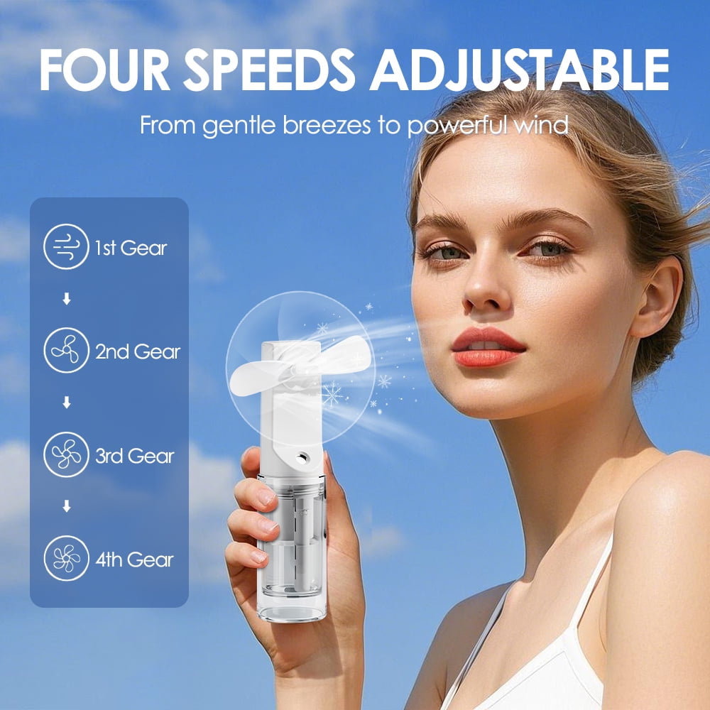 Misting Fan Portable, Hand Held Fan with Water Mist, Rechargeable Personal Spray Fan, 4 Speed Wind, Personal Mini Travel Fan, Handheld Fan USB Electric Fan for Home Office Men Women Girl Kids(White)