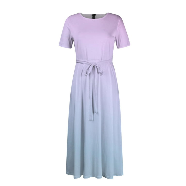 Jzuxvd Trendy Short Sleeve Maxi Dress Gradient Casual Plus Size Crewneck Long  Dress Elegant Formal A Line Smocked Flowy Party Dress Light Purple 5XL -  Walmart.com