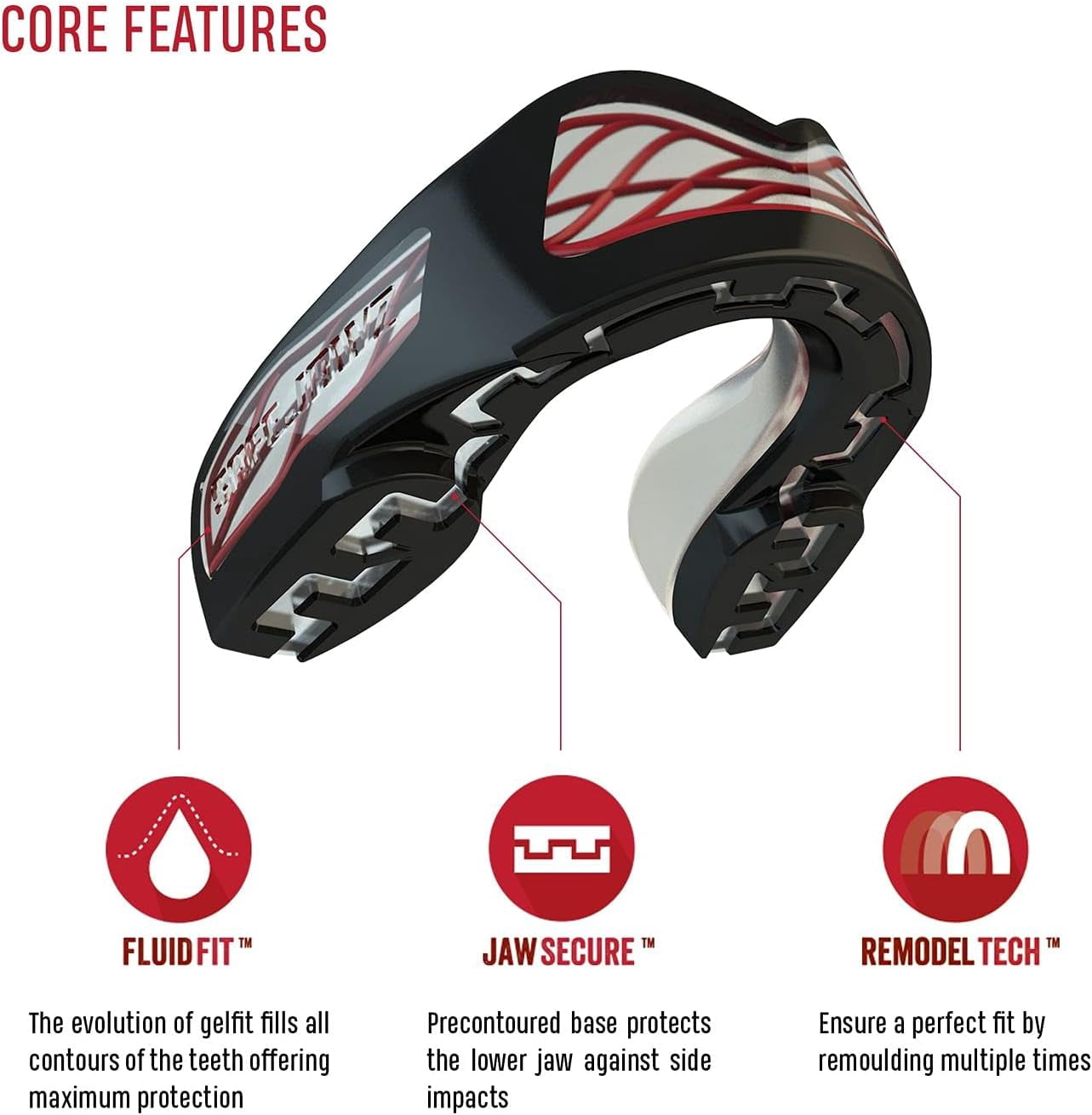 SafeJawz NITRO Triple Layer Shock Cage Sports Mouth Guard with Case and Disinfectant Spray Bundle Kit for Basketball, Football, MMA, Hockey, Wrestling - Black