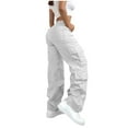 thumbnail image 4 of RPVATI Cargo Pants for Women Petite High Waisted Wide Leg Plus Size Pants Streetwear Casual Winter Hiking Sweatpants Loose Fit Baggy Fashion Cargo Pants with Pockets White L, 4 of 4