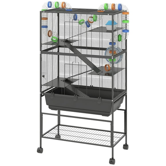 CoSoTower 5 Tier Rolling Hamster Cage with 7" Deep Tray, Storage Shelf, Big Exercise Wheel, Tube System, for Syrian, Gerbil, Rat