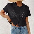 thumbnail image 4 of jtjvou Women's Cropped Blouses Heart Graphic Hollow Out Crop Tops Blouse Short Sleeve Button Down Lapel Shirts Cardigan Black L, 4 of 6
