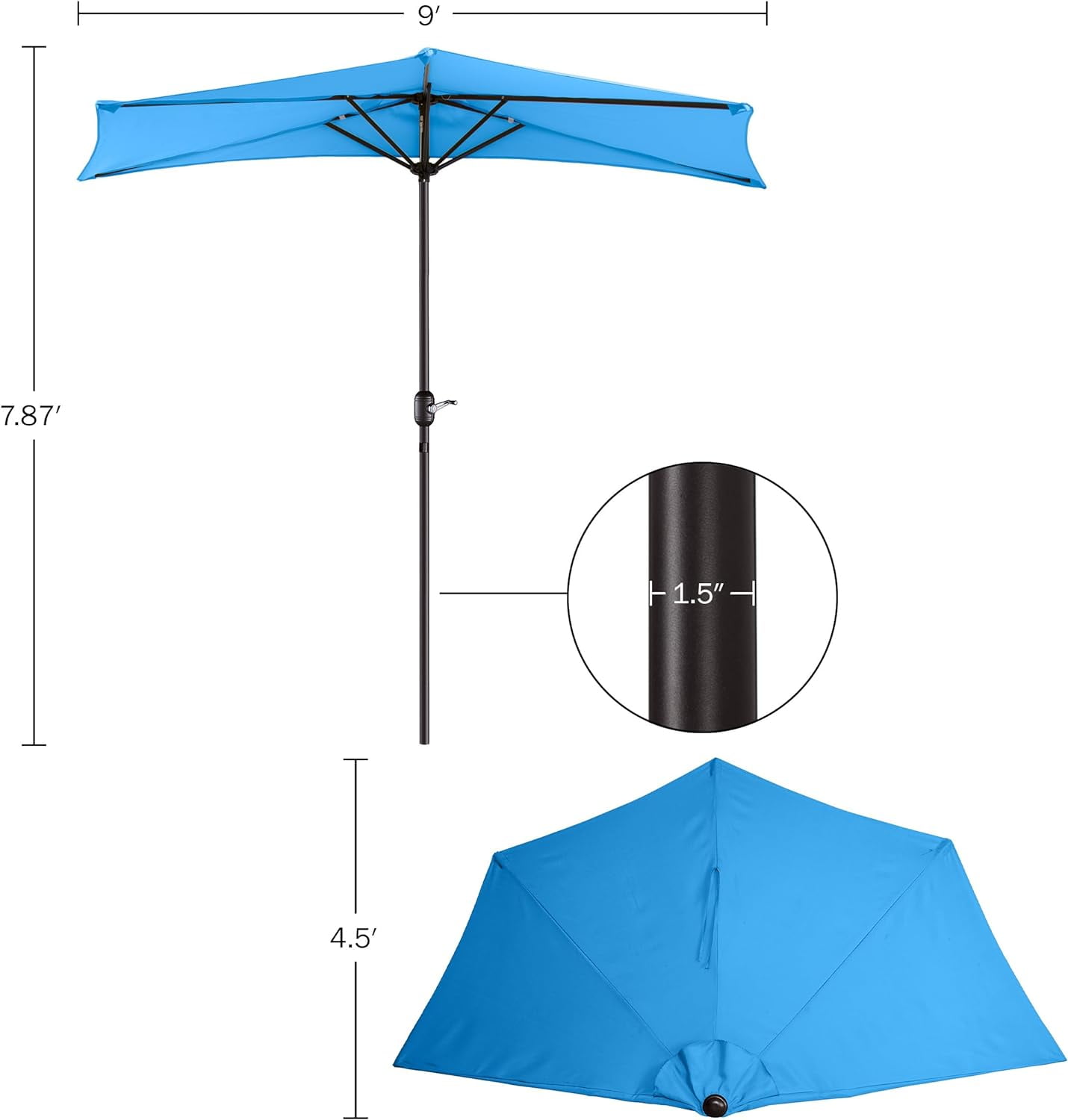 Joqmia Patio Half  Umbrella Replacement Canopy Cover - 9FT Half Umbrella Outdoor Patio Canopy with Easy Hand Crank - Condo, Townhouse, or Balcony Furniture(Blue,1pc)
