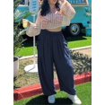 thumbnail image 7 of Yesfashion Women's Casual Summer Baggy Palazzo Pants  Drawstring High Waisted Wide Leg Harem Pockets Pants, 7 of 7