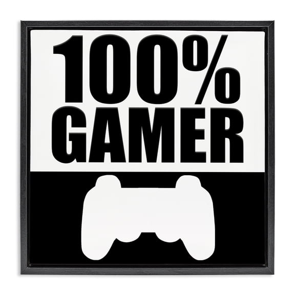 100% Gamer Black & White Black Framed Floater Canvas Wall Art, design by Kim Allen
