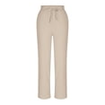 thumbnail image 6 of Women Petite Linen Pants High Waisted Straight Leg Casual Cotton Trousers Elastic Waist Drawstring with Pockets Beige, 6 of 8