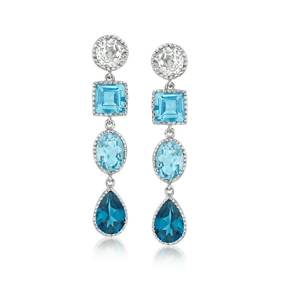 Ross-Simons 10.40 ct. t.w. Tonal Blue and White Topaz Drop Earrings in Sterling Silver, Women's, Adult
