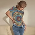 thumbnail image 5 of Balery Round Mandala Women's Short Sleevee Crew Neck Bodysuit Tops Short Sleeve Tops Basic-Medium, 5 of 9