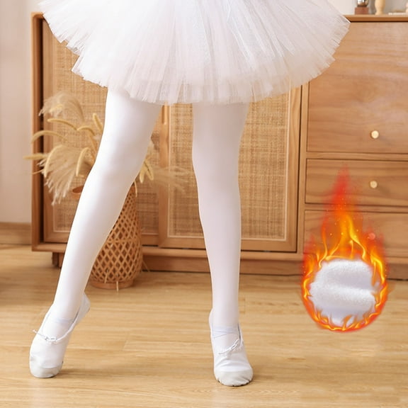 BFHHYA Girls' (2-14Y) Dance Tights White Thickened Fleece-Lined Stretch Ballet Tights Footed Tights for Winter Dance Practice & Performances