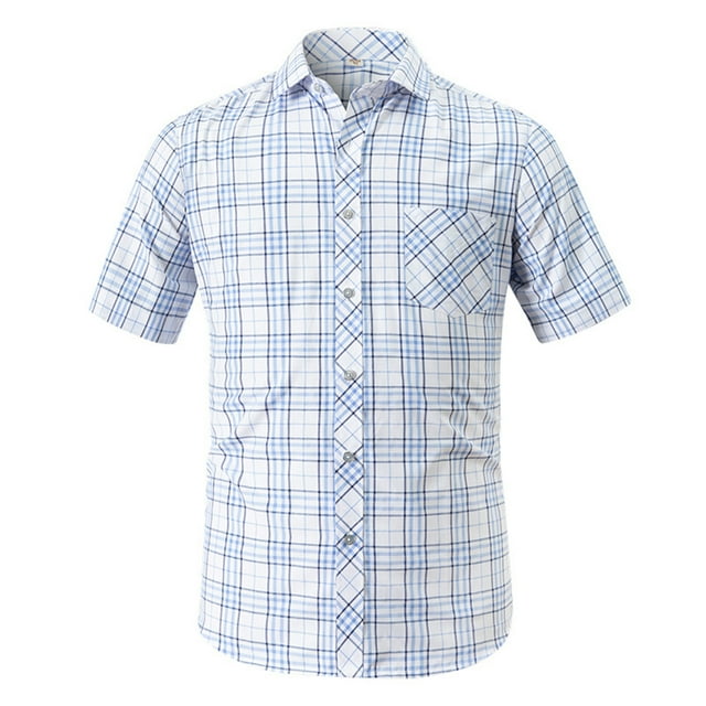 Camisas de Manga Larga para Hombres Casual Plaid Turndown Collar Bolsillo Botón Abajo Blusa para el Uso Diario