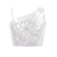 thumbnail image 2 of vastwit Kids Girls One Shoulder Sparkly Sequins Crop Top Jazz Hip Hop Cheer Ballet Dance Tank Top White 14, 2 of 5