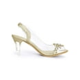 thumbnail image 4 of BLISSFUL STEP Women's Flower Rhinestone Slingback Clear Mid Heel Slip On Sandals Gold 5.5, 4 of 9