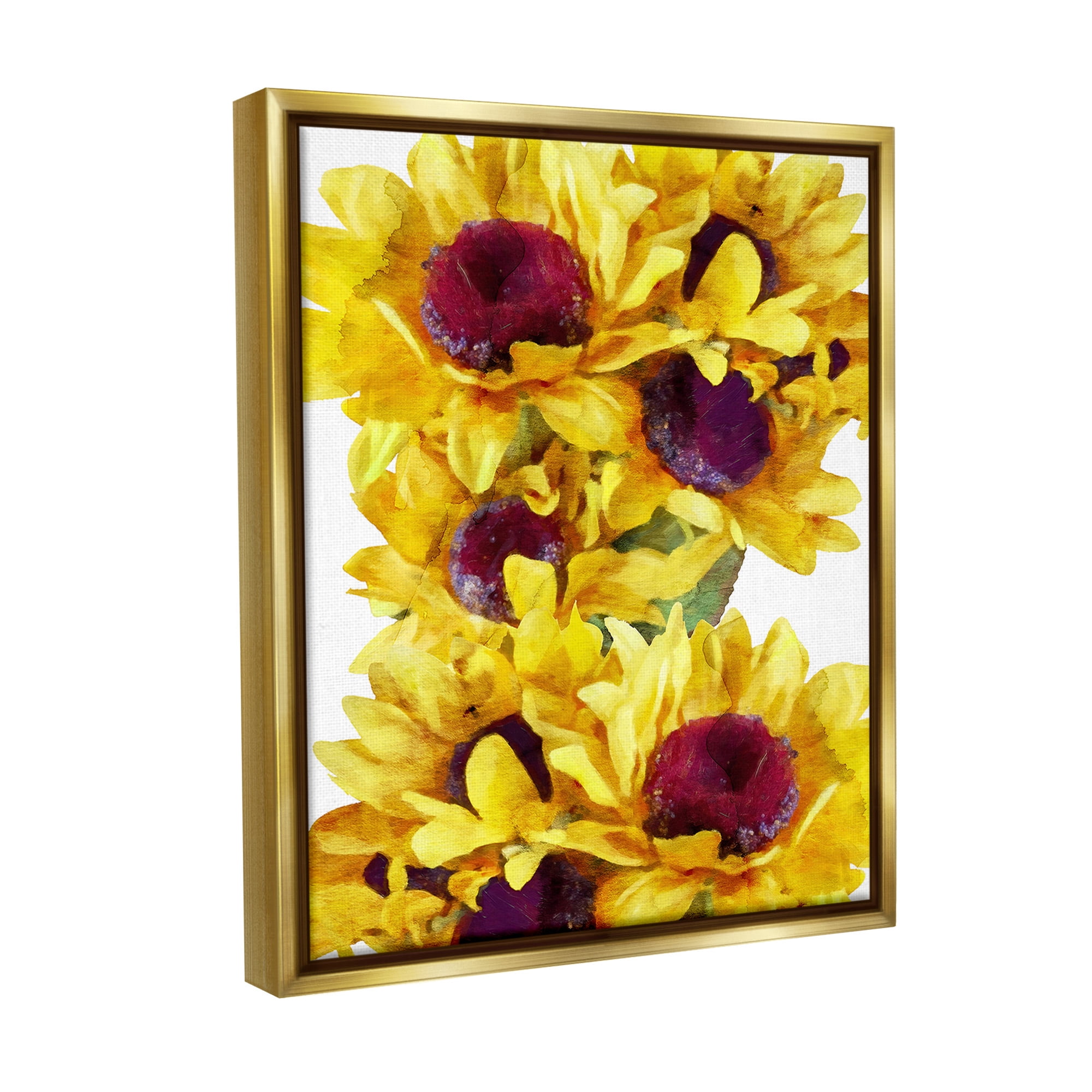 Stupell Industries Overlapping Sunflower Blooms Botanical & Floral Painting Gold Floater Framed Canvas Art Print Wall Art, 25 x 31