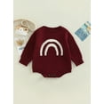 thumbnail image 2 of Qiylii Toddler Baby Knit Sweater Rompers for Newborn Girl Boy, Rainbow Pattern Loose Round Neck Long Sleeve Jumpsuit,0-24M, 2 of 9
