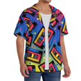 thumbnail image 2 of Balery Vintage Audio Cassettes Camisa Casual de Manga Corta con Botones para Hombre, Texturizada, Estilo Cubano, para Playa, Verano-Large, 2 of 5