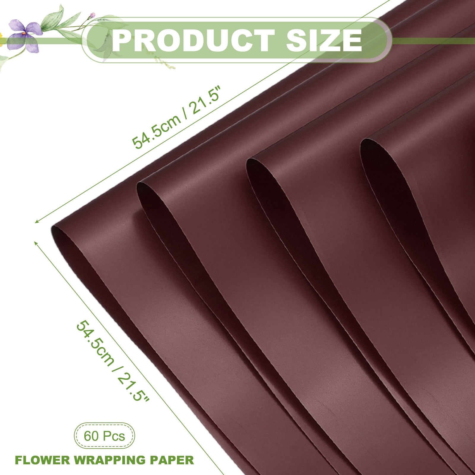 Uxcell 60 Sheets Flower Wrapping Paper 21.5" x 21.5" Waterproof Papers Brown