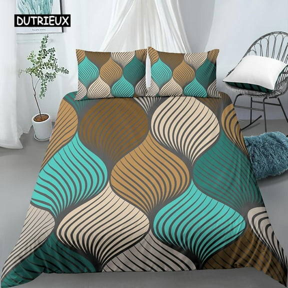 Geometric Duvet Cover Set King Size White Gold Shade Bohemian Bedding Set Soft Quilt Cover with Pill
