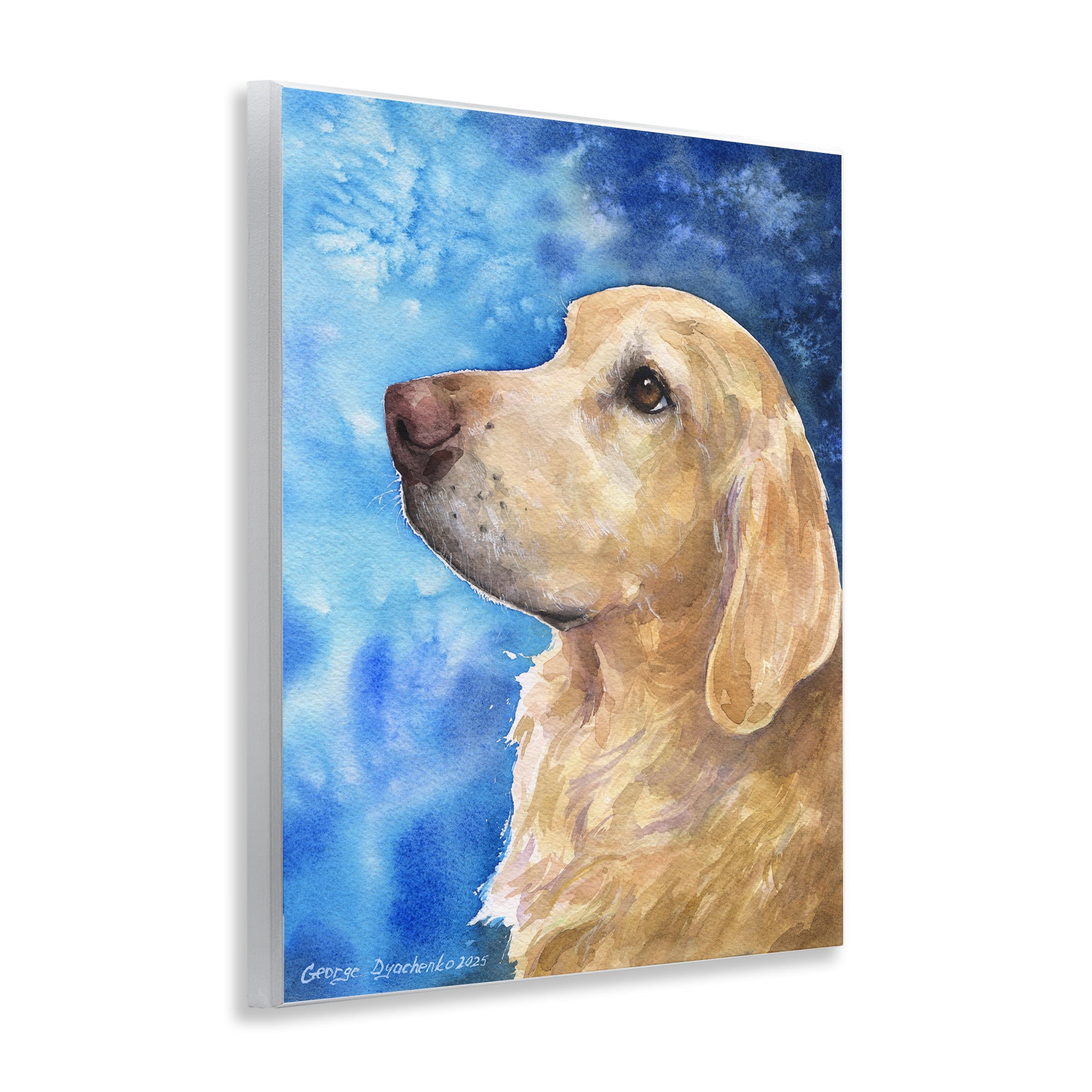 Stupell Industries Golden Retriever Portrait on Azure Wall Plaque Art, design by George Dyachenko