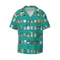 thumbnail image 4 of Uemuo Cartoon Dogs Pattern Cotton Linen Short Sleeve Shirts,Casual Lightweight Button Down Shirts,Vacation Beach Summer Tops-Small, 4 of 7