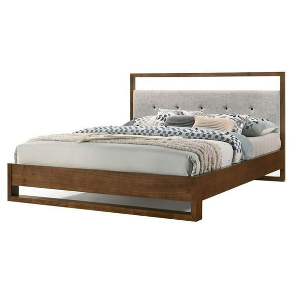 Modrest Falcor 65x84" Modern Wood & Fabric Queen Bed in Walnut/Gray