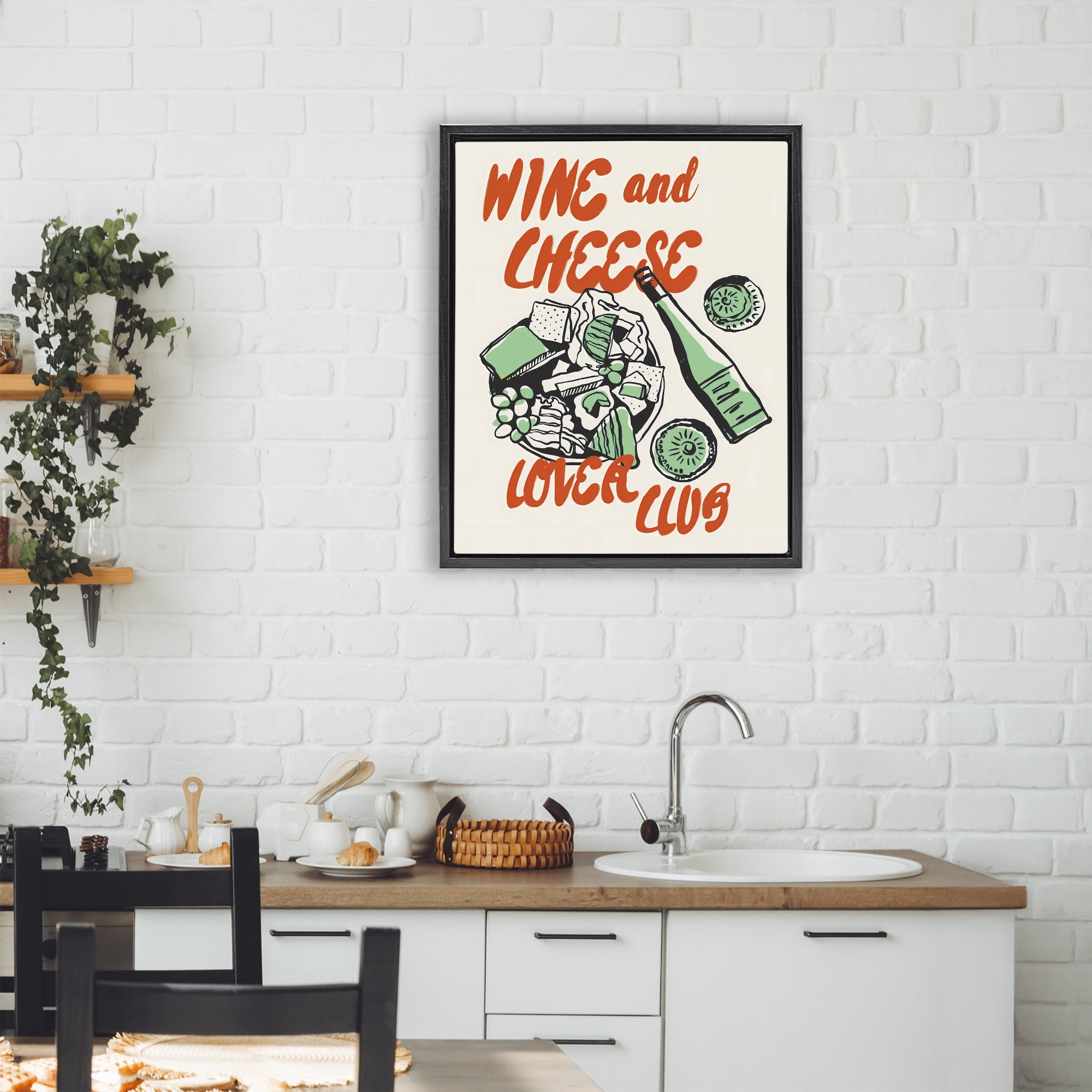 Stupell Industries Wine & Cheese Lover Club Black Framed Floater Canvas Wall Art, design by The Prints Vibe