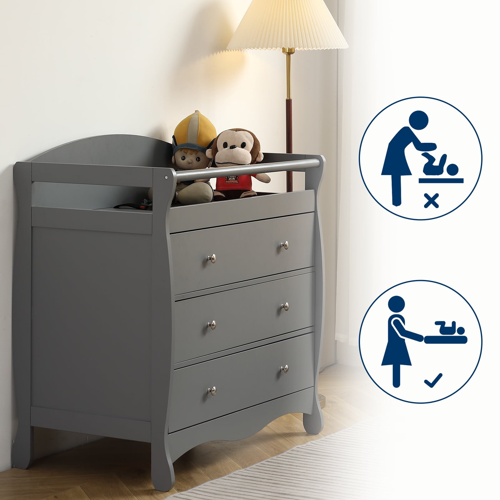 EasingRoom 3 Drawers Kids Changing Table Dresser, Wood Nursery Dresser