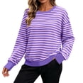 thumbnail image 2 of LLYWEY Sudadera de Mujer con Cuello Redondo a Rayas, Suéter con Capucha de Manga Larga Corte Holgado Casual de Otoño Color Morado Talla XL, 2 of 8