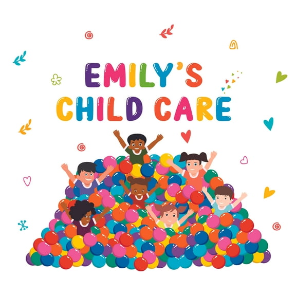 DAYCARE - Removable Pool Of Multicolored Balls And Children Decor Customized Name Lettering Art Design Vinyl Wall Decal Sticker - Kids Playroom Daycare Adhesive Cartoon Art Wall Decoration 22" x 20"