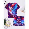 thumbnail image 4 of QEFJNO 3-12Y Kids Boys Pajamas Set 2 PCS Short Sleeve Top and Shorts Pants for Toddler Boys Shark Pjs Summer, 4 of 13