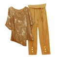 thumbnail image 2 of Ensembles Assortis pour Femmes Imprimé Col Rond Manches Courtes Pull + Pantalon Ensemble 2 Pcs Été en Solde, 2 of 6