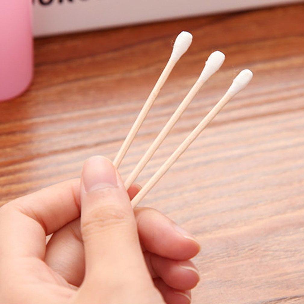 100 Pcs Health Cotton Swab Wooden Handle Double Head Sticks