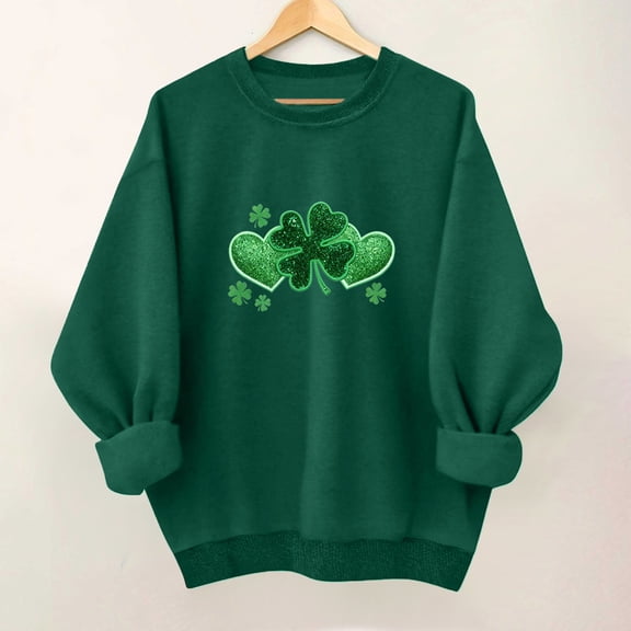 Zedker Plus Size Womens St Patrick's Sweatshirts Irish Shamrock Long Sleeve Graphic Shirt Casual Crewneck Pullover