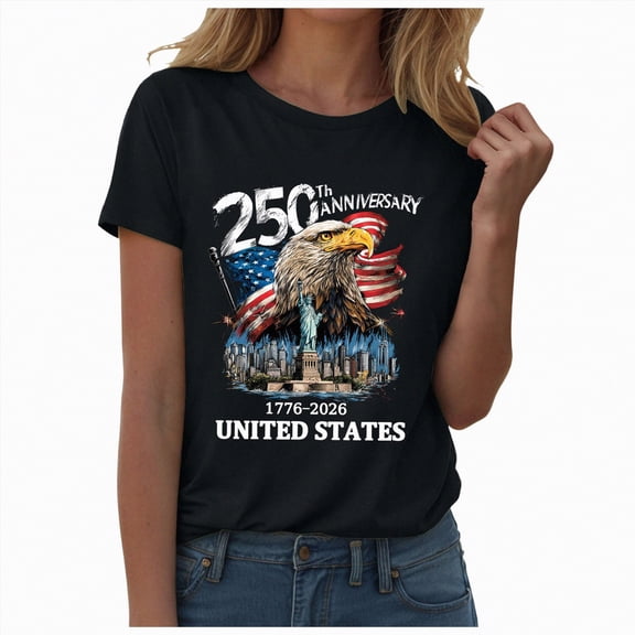 UngA Women's 250Th Anniversary Print Vintage T-Shirt 1776-2026 250Th Anniversary Patriotic Women's Tshirts S,Black