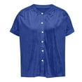 thumbnail image 5 of ICHUANYI Women's Temperament Gold Velvet Solid Color Short Sleeve Crew Neck Button Up Folded Shirt Top Cloth New Trending, 5 of 6