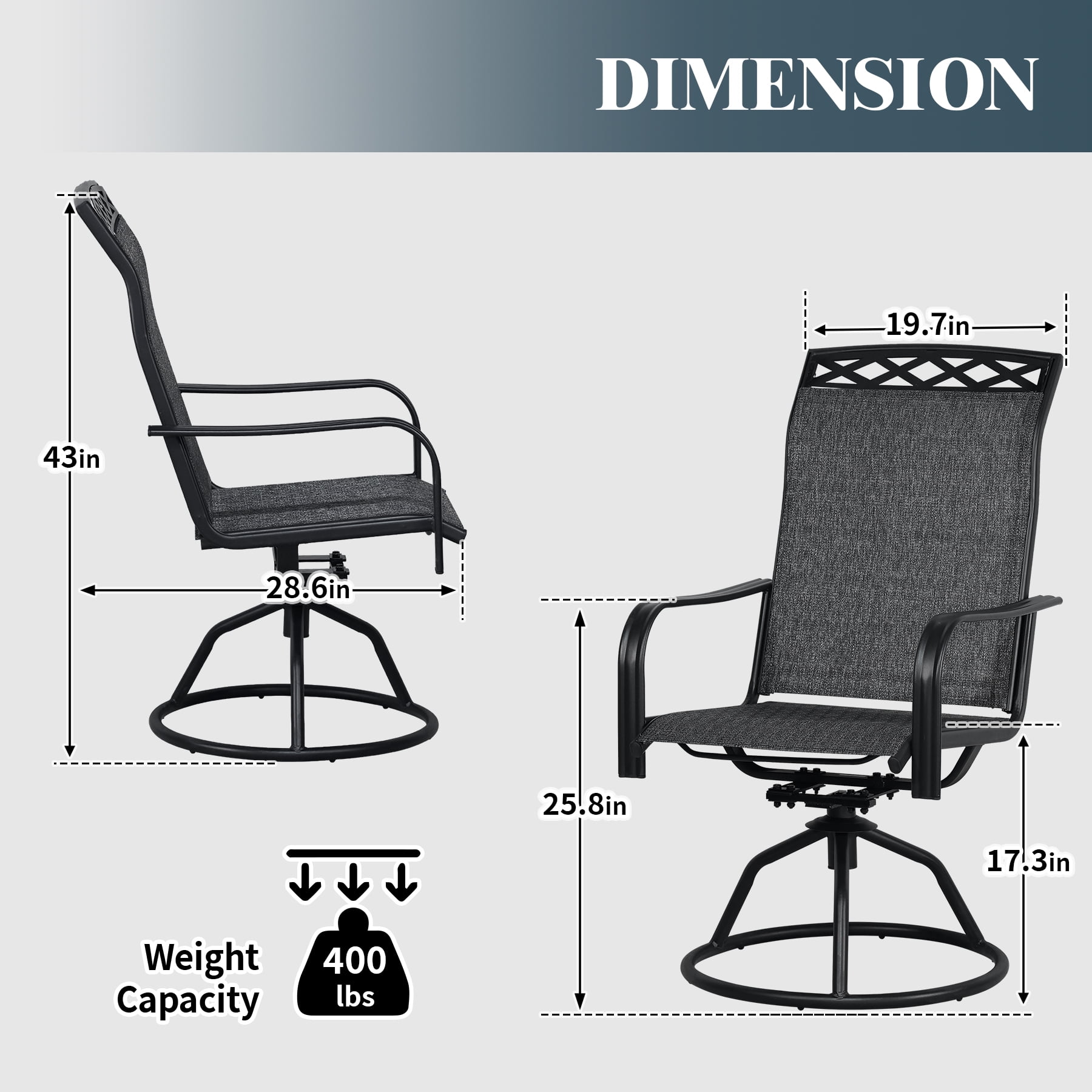 Patio Swivel Dining Chairs Set of 2,Outdoor Swivel Rocker Patio Chairs with All Weather Textilene High Back Metal Frame,for Backyard, Porch, Garden & Lawn