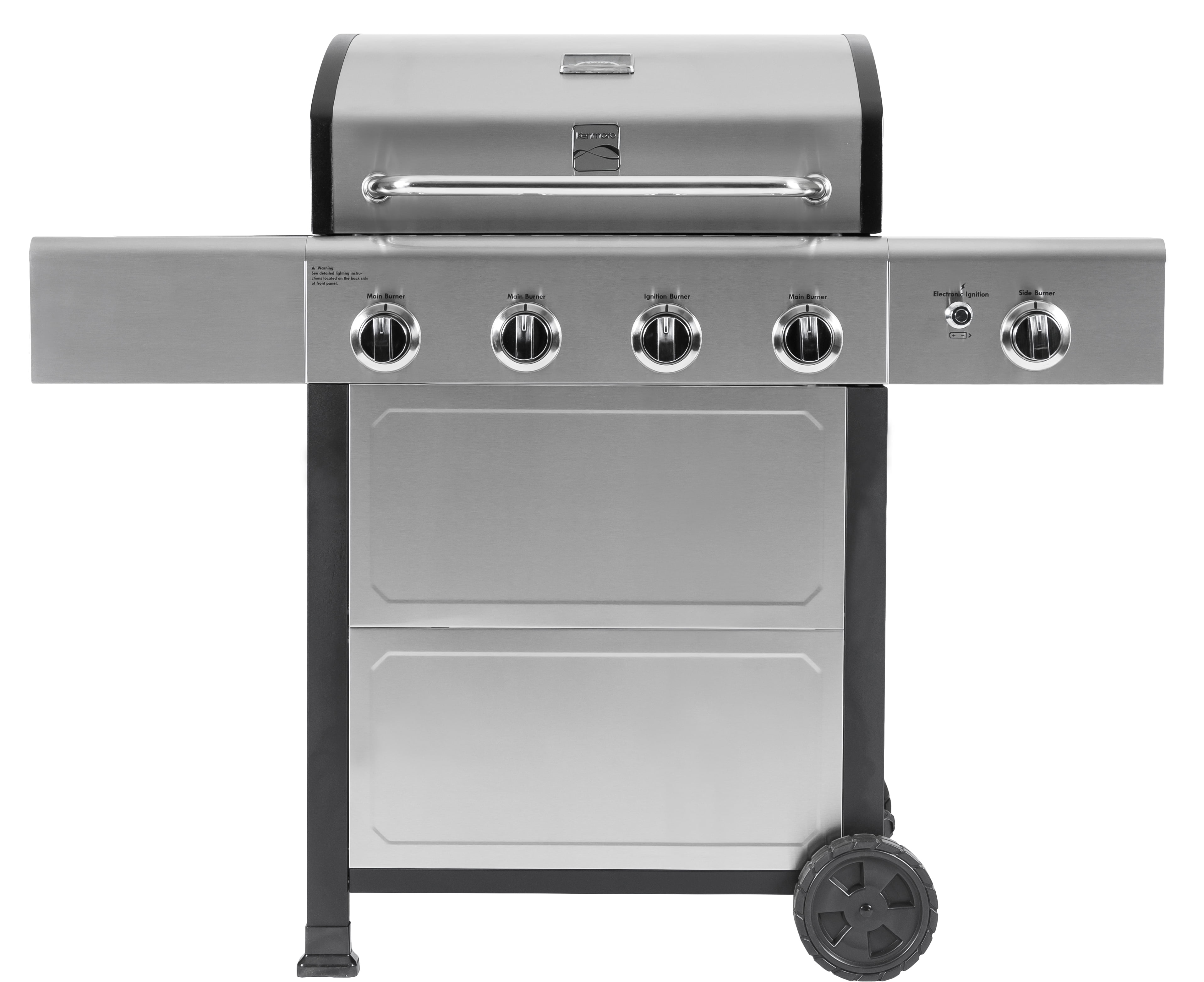 Kenmore 4-Burner Outdoor Propane Gas Grill with Side Burner, Open Cart, Stainless Steel