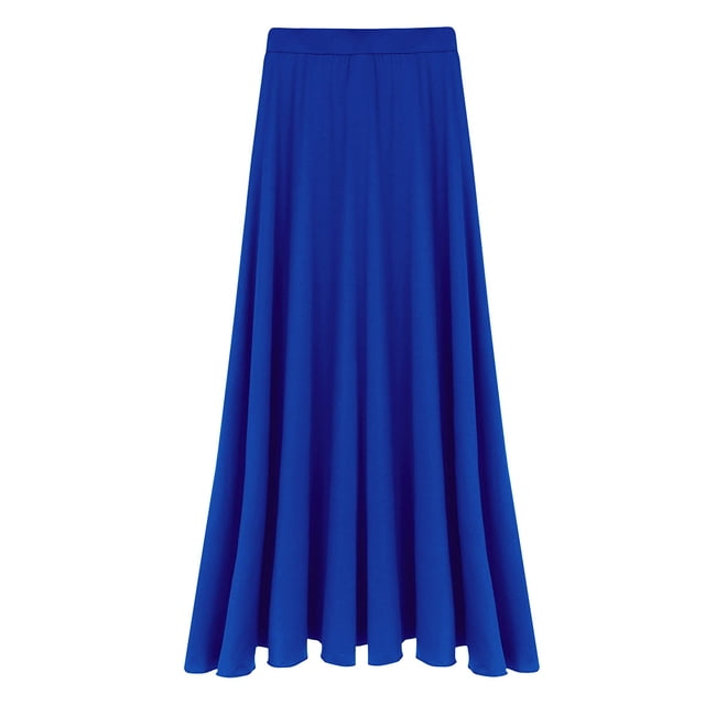 RUNQHUI Jupe Longue Évasée Asymétrique Taille Haute-Basse pour Femmes, Jupe de Danse Ballet Moderne Bleue TTG