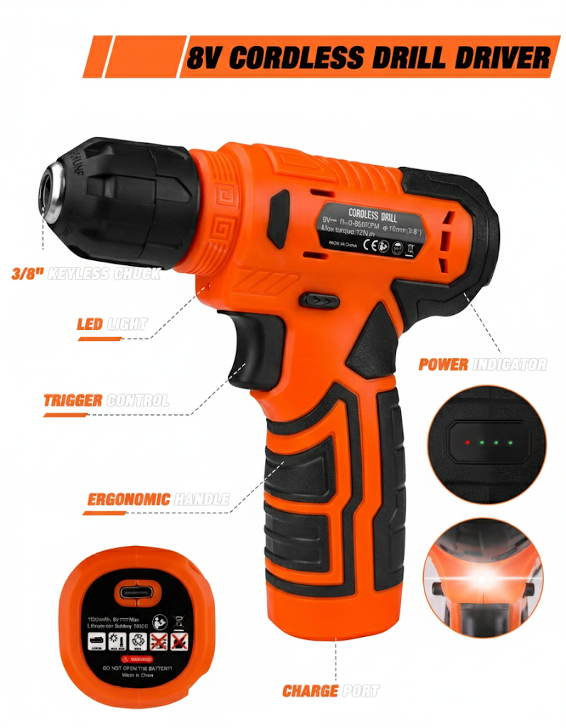 TOPHDY 139-Piece Home Repair Tool Kit with 8V Cordless Drill photo 4