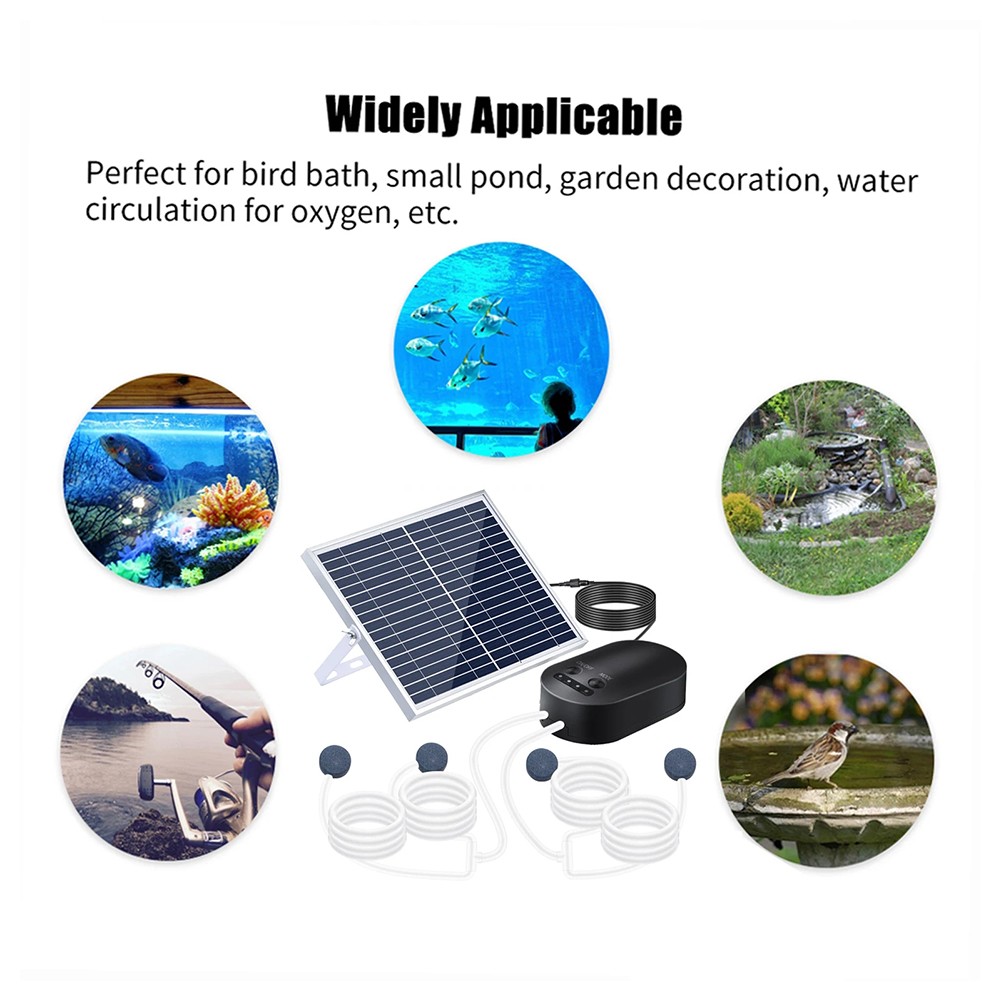 15W Solar Oxygen Pump with Tube Air Stone Fish Tank Aerator 3 Adjustable Modes