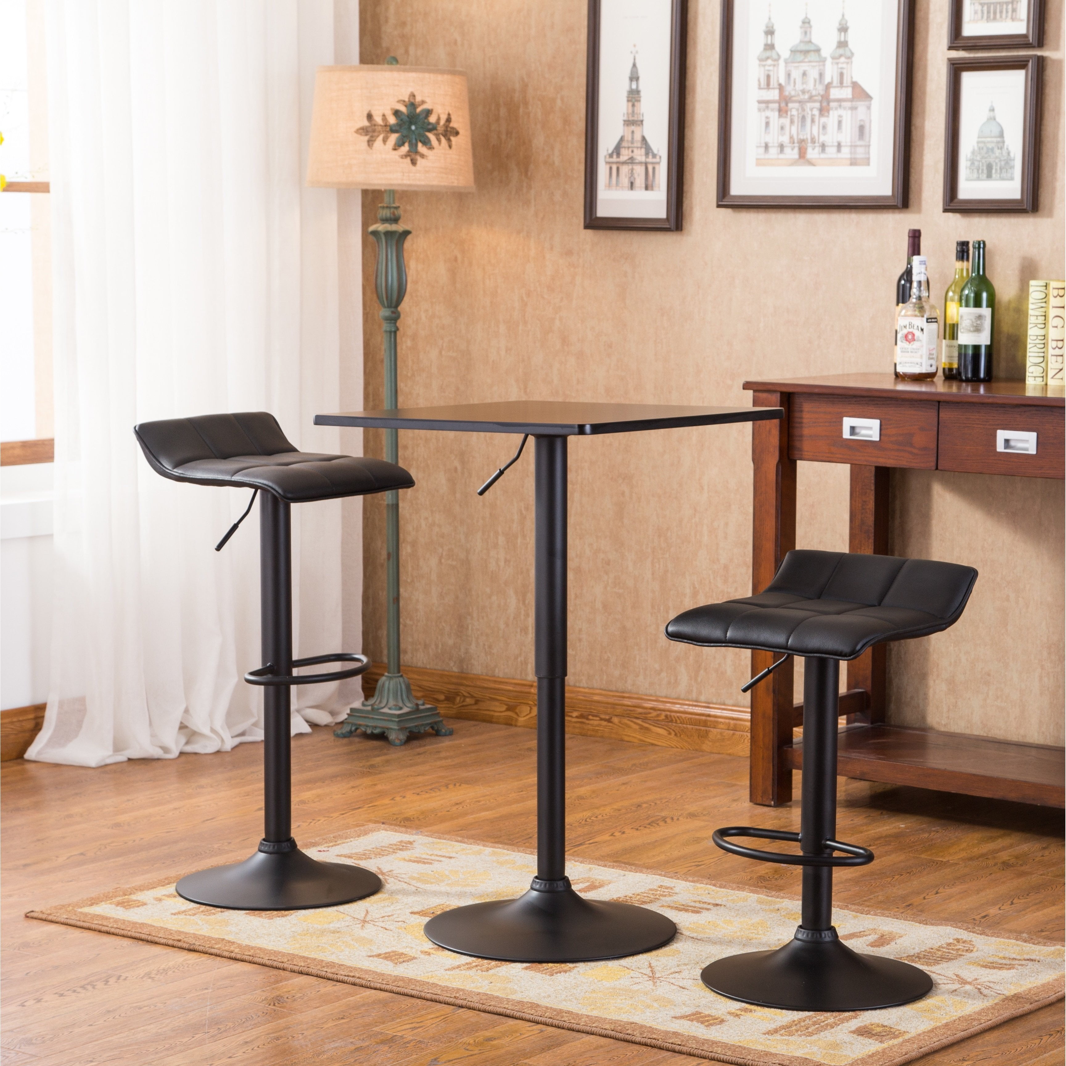 Roundhill Furniture Belham Black Square Top Adjule Height With Roundhill Furniture Belham Black Square Top Adjule Height With Leg And Base Metal Bar Table 2 Swivel Bonded Leather Stool
