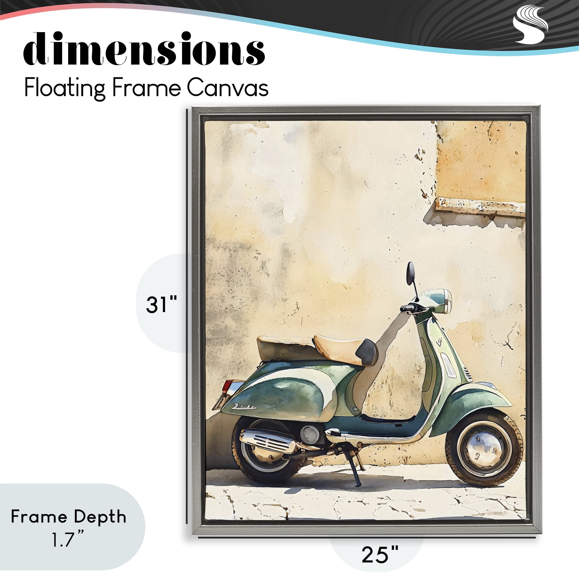 Stupell Industries Vintage Scooter on Italian Street Gray Framed Floater Canvas Wall Art, design by LSR Design Studio
