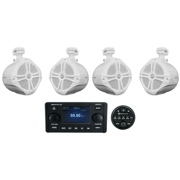 Rockville RGHR51 5 Zone Marine Bluetooth Receiver (4) 8" White Tower Speakers
