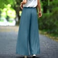 thumbnail image 5 of Mifsaly Flowy Pants for Women High Waisted Wide Leg Palazzo Pants Floral Embroidery Loose Casual Summer Trousers with Pockets Blue,M, 5 of 6