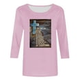 thumbnail image 3 of DDAPJ pyju Christian Easter T-shirts for Women Plus Size 3/4 Length Sleeve Crewneck Tops Jesus Cross Letter Graphic Tees Religious Faith Shirt Pink L, 3 of 4